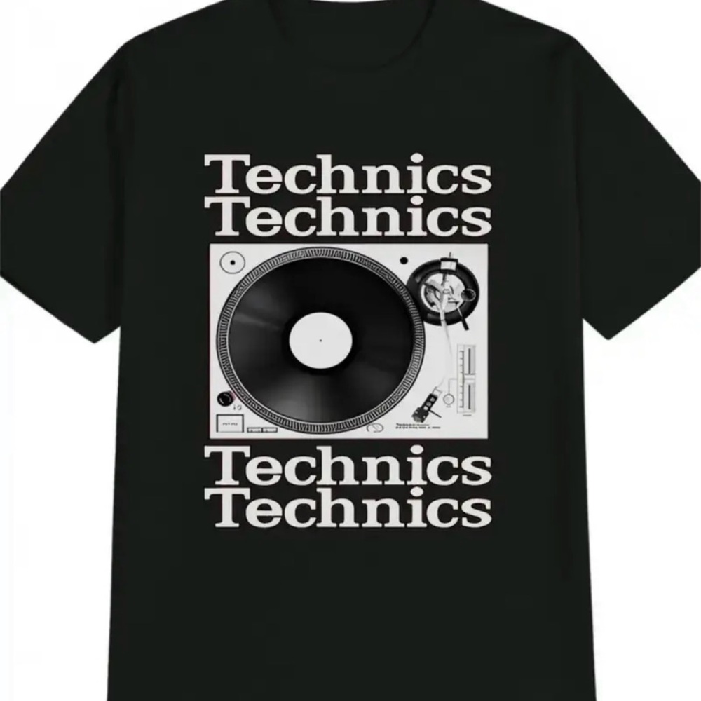 M Technics Black T-Shirt Vinyl Turntable Graphic Size Medium 100% Cotton NWT